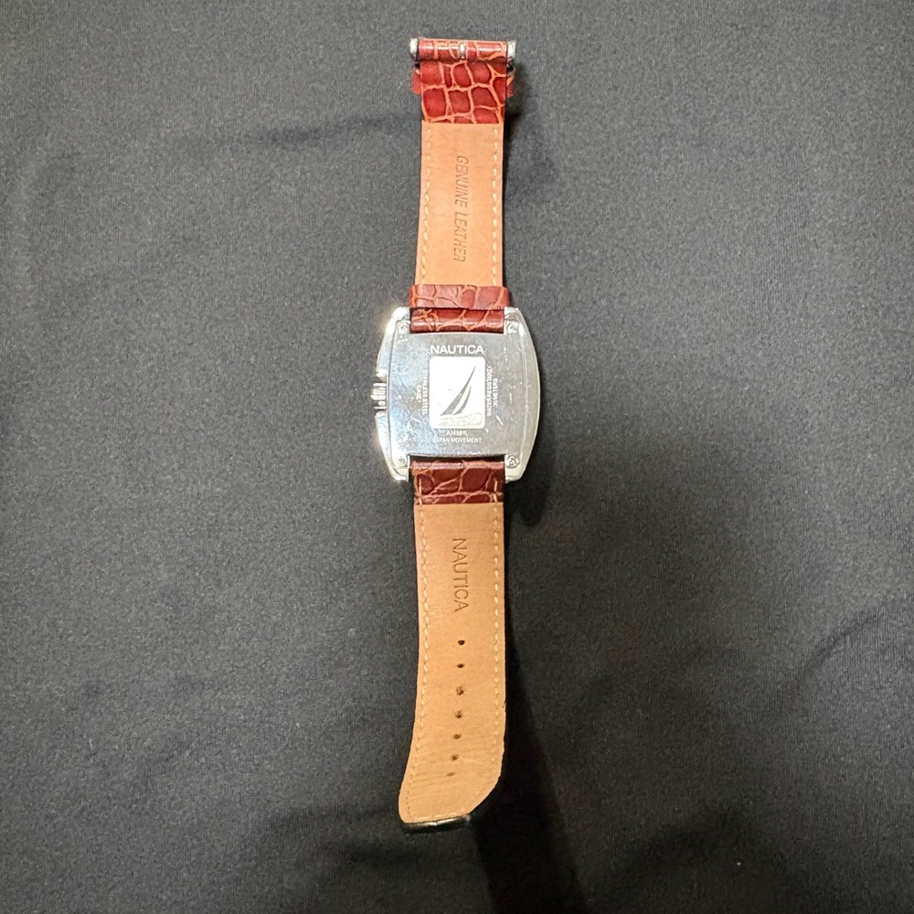 Nautica Silver Dial Watch with Crocodile Brown Strap - Picture 3 of 3